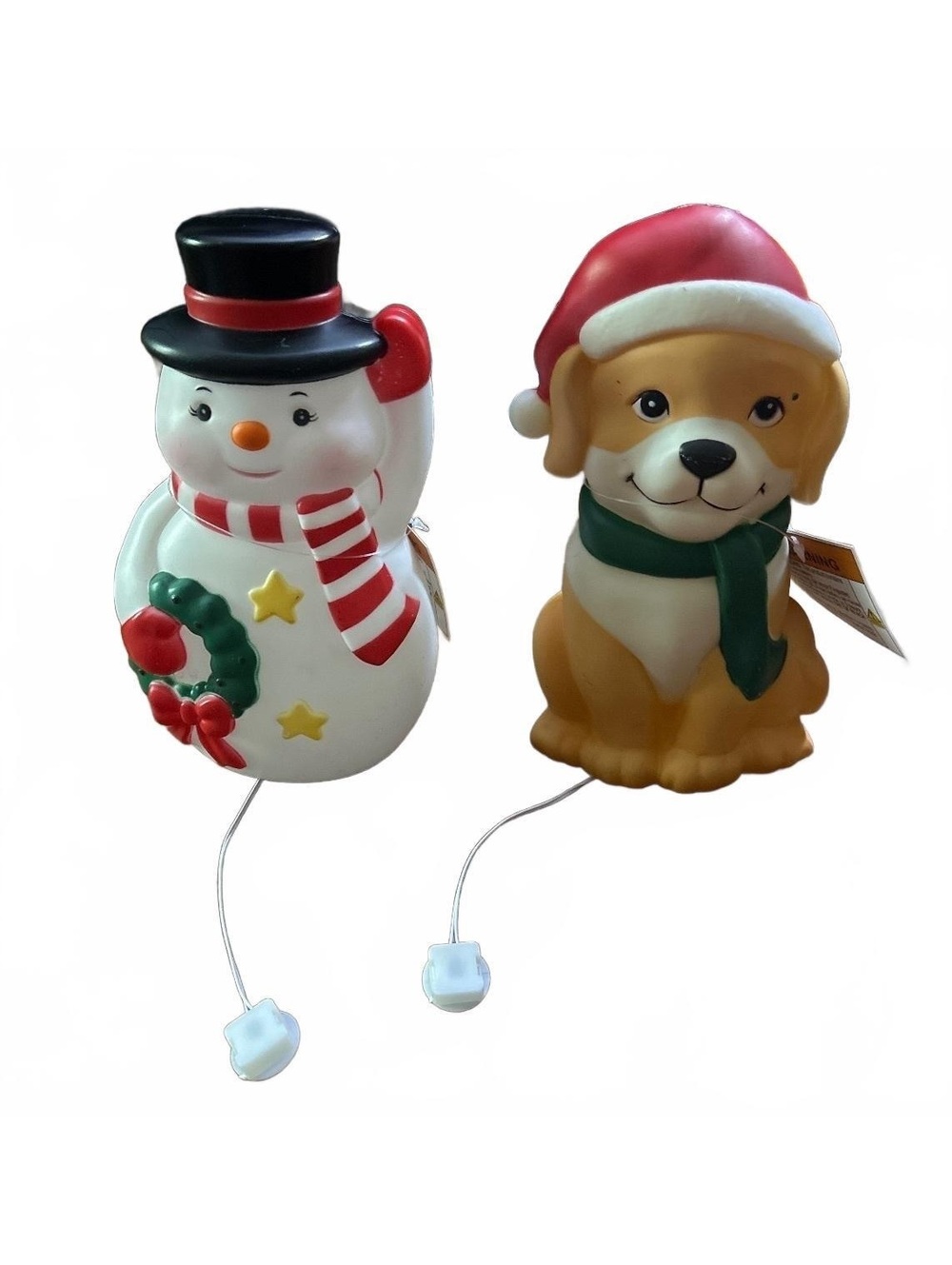 Christmas Snowman and Dog Light-Up Decorations with Pull Cords